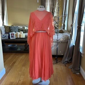 Fred Perlberg for Plaza 5 Chiffon Dress & Cape with beaded waist and collar Sz7